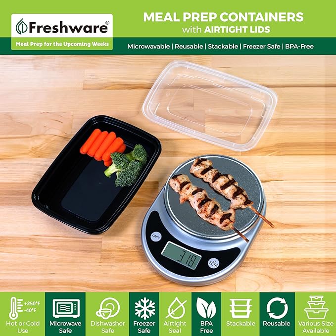 Freshware Meal Prep Containers [15 Pack] 1 Compartment Food Storage Containers with Lids, Bento Box, BPA Free, Stackable, Microwave/Dishwasher/Freezer Safe (28 oz)