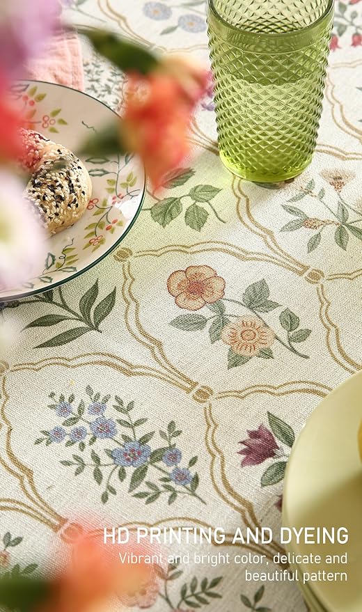 ISAENNE Designer Linen Tablecloth Rectangular,Western Colorful Floral Indoor Table Cloth,Wrinkle Resistant Decor Tablecloths for Dining Thanksgiving Kitchen Christmas,55"*87"-Serenity B