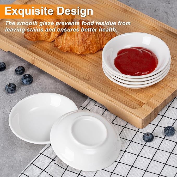 6 Pack Dip Bowls, 3 OZ Ceramic Soy Sauce Dish, White Dipping Sauce Bowls Small Dishes Serving for Tomato Sauce, Soy, BBQ Party Supplies