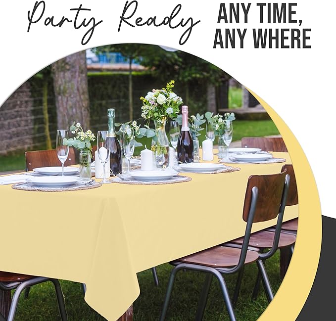 Exquisite 66% Thicker Premium Plastic Table Cloth Rectangle Table Cover 0.5 Mil 12 Pack Light Yellow Table Cloth 54 Inch x 108 Inch Disposable Tablecloth Won't Tear Easily Like Cheap Thin Brands