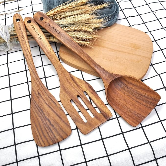 11 Pcs Wooden Kitchen Utensils Set - Wooden Spoons, Spatulas and More for Cooking