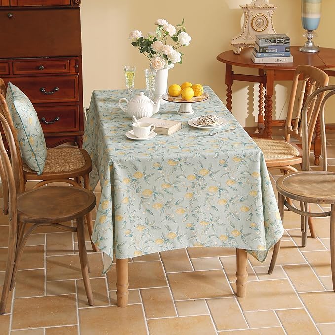 patdrea Designer Linen Green Tablecloth for Rectangle Table,Vintage Breathable Yellow Fruits Pattern Extra Long Table Cloth,Decor Cover for Kitchen Dining,Christmas,Thanksgiving,67"x118"-Ania a