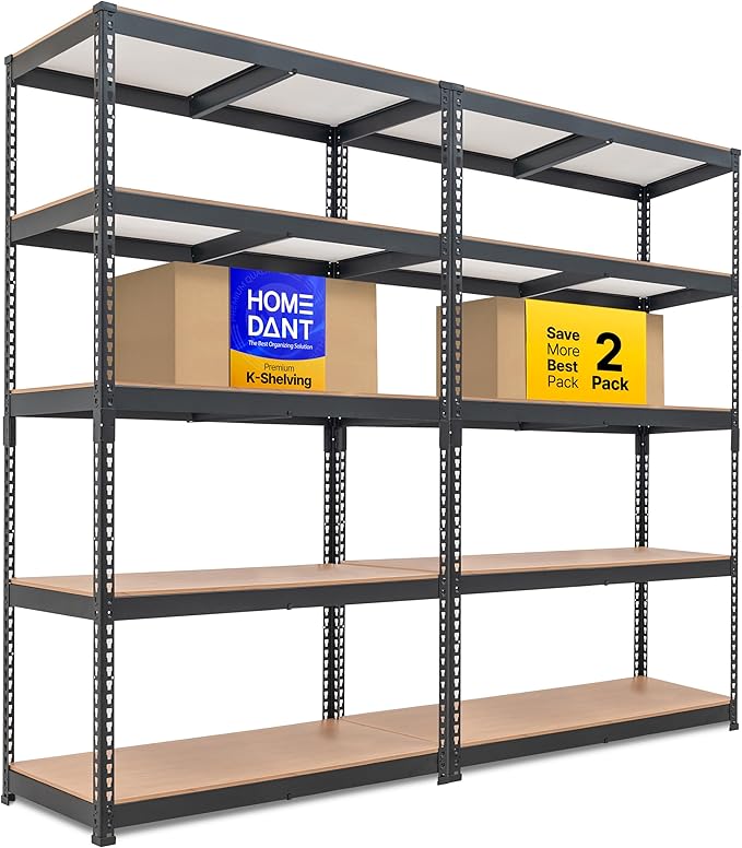 HOMEDANT 5-Tier Laminated Boltless Heavy Duty Metal Shelving Unit Adjustable Garage Storage Utility Rack Shelves Organization Multipurpose Shelf Warehouse Industrial 39.8" W x 18.2" D x 71.3" H 2Pack