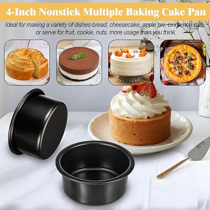 4 Inch Cake Pan Set of 3, Nonstick Smash Cake Pans with 100PCS Parchment Paper for Christmas Birthday, Round Mini Cake Pans Tin for Baking Layer Cakes Small Cheesecake, Straight Side & Dishwasher Safe