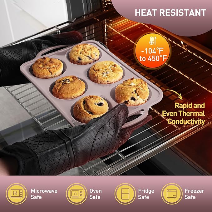 2 Packs 6 Cups Silicone Muffin Pan with Metal Reinforced Frame Jumbo Size Cupcake Pan Tray Egg Bites Silicone Circle Cookie Molds Muffin Tin Tart Pans Baking Sheet Set for Breakfast Sandwiches