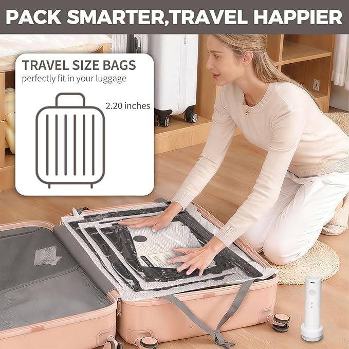 12 Pack Vacuum Storage Bags for Travel with Electric Pump - (3J+3L+3M+3S) Vacuum Seal Bags for Clothing Travel, Space Saver Compression Packing Bags for Luggage, Clothes, Bedding