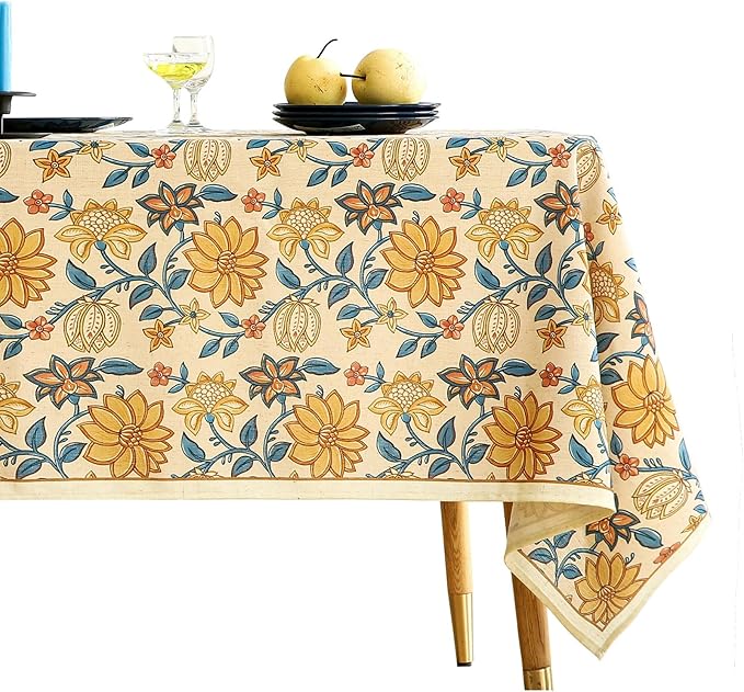ISAENNE Designer Bohemian Floral Extra Long TableclothRectangle,Linen Colorful Table Cloth,Wrinkle Resistant Decor Tablecloths for Dining Thanksgiving Kitchen Christmas,67"*118"-Estevan B