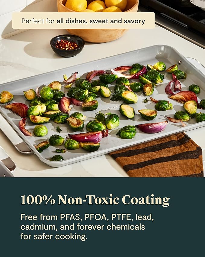 Caraway Non-Stick Ceramic Baking Sheet - Naturally Slick Ceramic Coating - Non-Toxic, PTFE & PFOA Free - Perfect for Baking, Roasting, and More - Large (18" x 13") - Sage