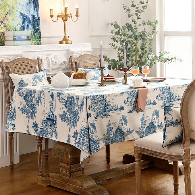 patdrea Designer Vintage Cyan Extra Long Tablecloth for Rectangle Table,Linen Ancient Castle and Manor Pattern Tablecloths,Decor for Kitchen Dining Christmas,Thanksgiving,67"x118"-Lucerne a
