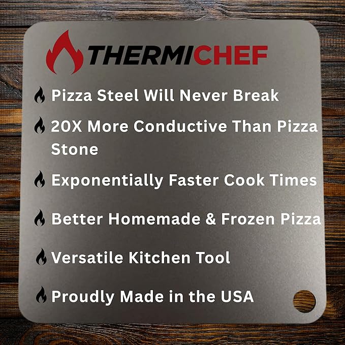 ThermiChef 14" by 20" Pizza Steel (3/16" Standard Thickness) - Multipurpose Cooking Steel for Ovens & Grills - Made in the USA