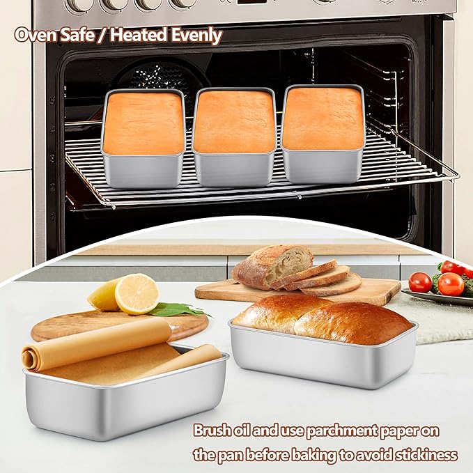 LIANYU 4 Pack Loaf Pans for Baking Bread, 9x5 Inch Bread Pan, Stainless Steel Meatloaf Baking Loaf Tin for Homemade Banana Sourdough, Dishwasher Safe