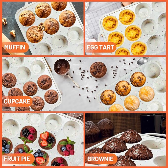 2Pack Silicone Muffin Pan for Baking with Metal Reinforced Frame, 12 Cup Regular Size Cupcake Pan, BPA Free Silicone Muffin Tray, Cupcake Baking Pan Molds for Oven Dishwasher Safe