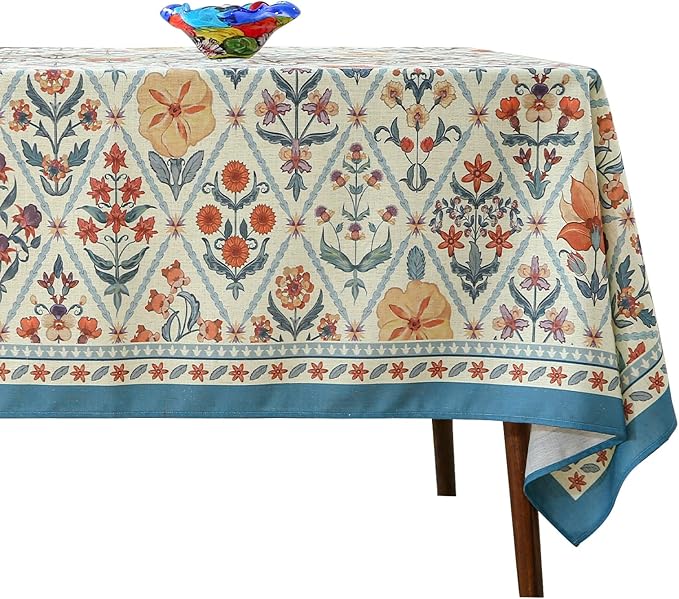 ISAENNE Designer Linen Elegant Long Tablecloth Rectangular,Colorful Floral Bohemian Table Cloth,Wrinkle Resistant Decor Tablecloths for Dining Thanksgiving Kitchen,63"*102"-Floralsea A