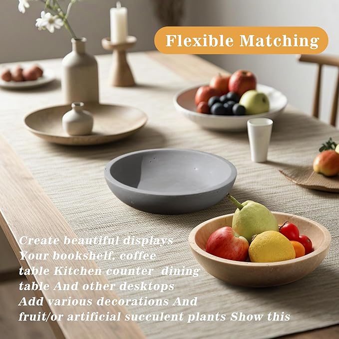 Marble Fruit Bowl for Kitchen Counter - Decorative Serving Bowl with Gray Travertine Design, Modern Home Decor (7.8 Inch)