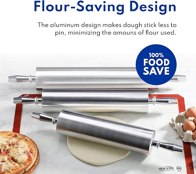 New Star Foodservice 37500 Extra Heavy Duty Restaurant Aluminum Rolling Pin, 13", Silver