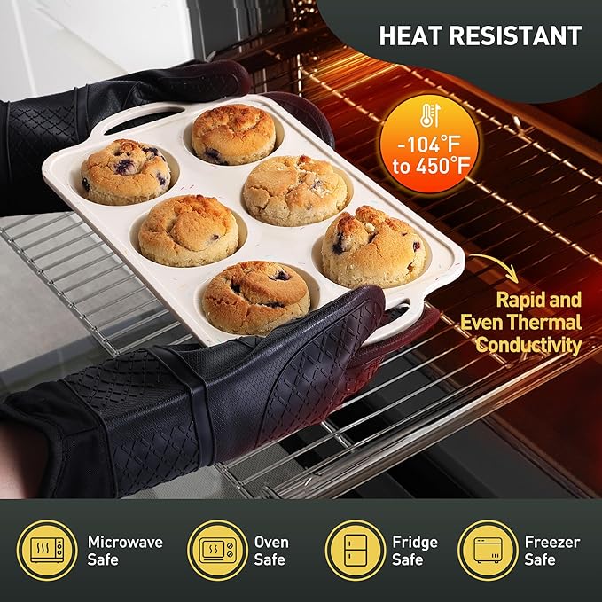 2 Packs 6 Cups Silicone Muffin Pan with Metal Reinforced Frame Jumbo Size Cupcake Pan Tray Egg Bites Silicone Circle Cookie Molds Muffin Tin Tart Pans Large Big Baking Sheet Set for Breakfast