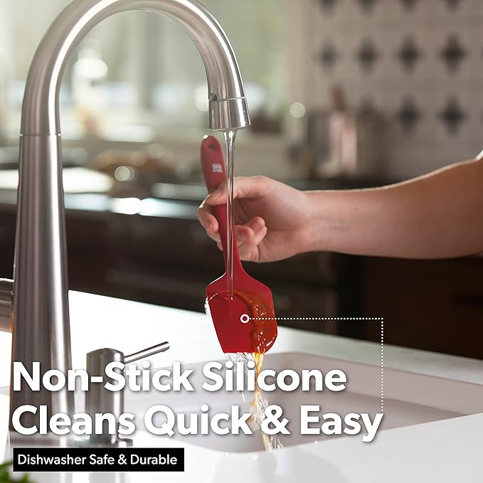 DI ORO - Large Silicone Spatula - 600ºF Heat-Resistant Spatula - Seamless Design - Pro-Grade Non-Stick Silicone Rubber with Reinforced Stainless Steel S-Core Technology (RED)