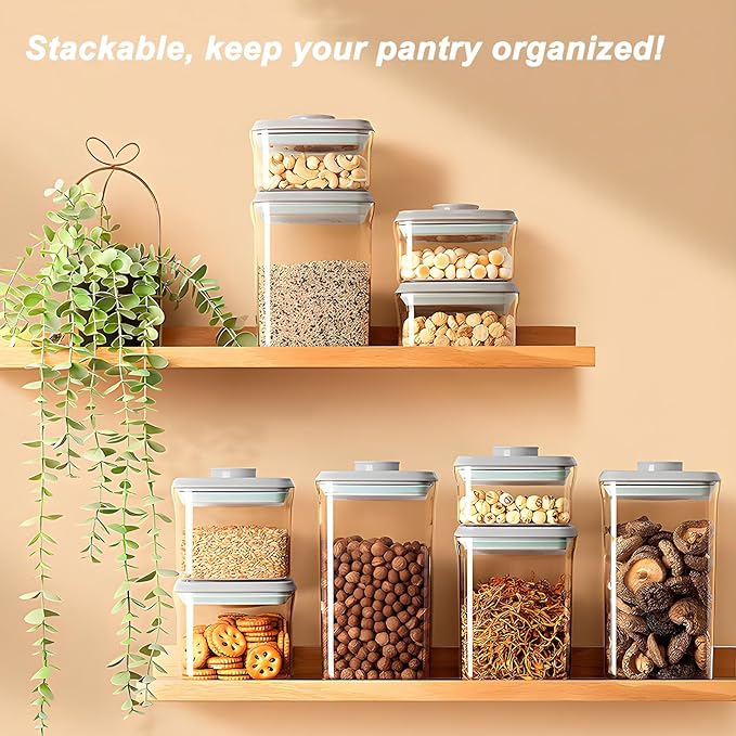 Airtight Food Storage Containers with Lids Airtight Pop Up Containers with Labels Pasta Organizer for Kitchen Pantry Cereal Snack Flour Sugar Coffee, 2700ml / 2.85qt