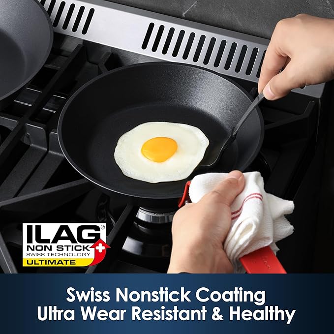 SENSARTE Nonstick Frying Pan Set 3-Piece, Oven Safe Skillets with Swiss Coating, Induction Compatible Chef Pan Set, Dishwasher Safe Cooking Pans, PFOA PFOS Free, 8, 10 and 12 Inch