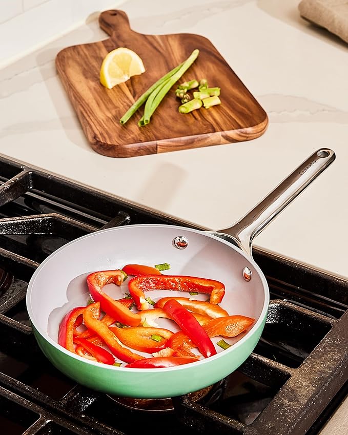 Caraway Fry Pan Duo - Nonstick Ceramic Frying Pan (8" & 10.5”) - Non Toxic, PTFE & PFOA Free - Oven Safe & Compatible with All Stovetops (Gas, Electric & Induction) - Marigold