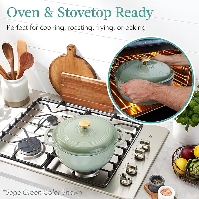 Best Choice Products 7.5 Quart Enamel Cast-Iron Round Dutch Oven, Family Style Heavy-Duty Pre-Seasoned Cookware for Home, Kitchen, Dining Room, Oven Safe w/Lid, Dual Handles - Chocolate Ganache