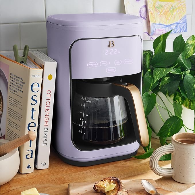 Beautiful Coffee Maker, 14-Cup, Touch-Activated Display, Programmable, Automatic Shut-Off, 1200W, Keep Warm, 24h Timer (Lavender)