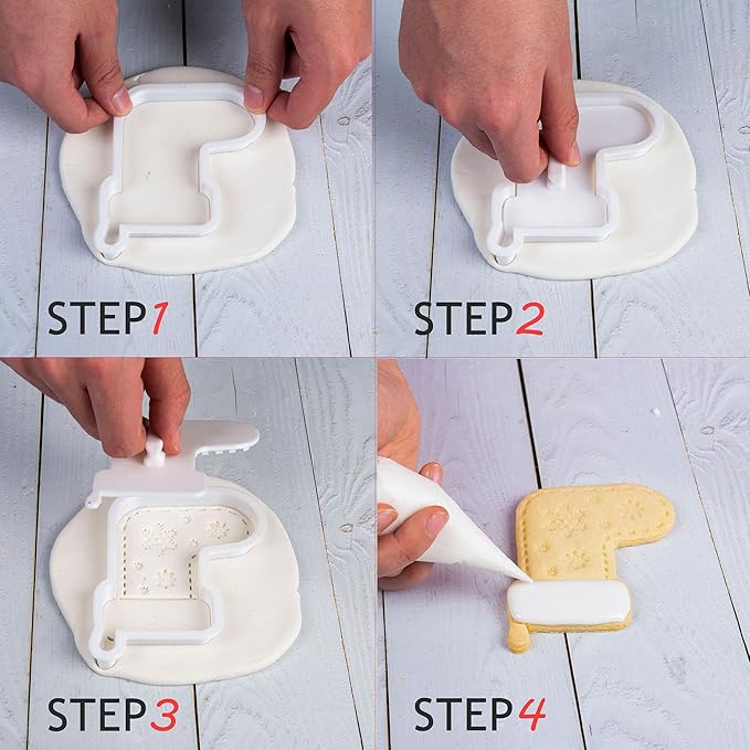 Flycalf Christmas Cookie Cutters with Plunger Stamps Christmas Hat Shapes Fall Holiday PLA Baking Accessories Cutter Molds Gifts for Kids Decorative Party 3.5" Kitchen Cake Supplies