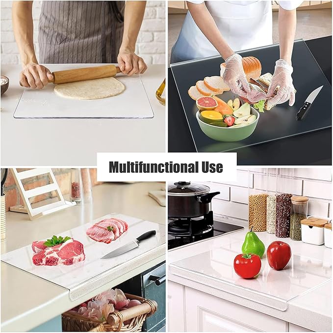 Acrylic Cutting Boards for Kitchen Counter，Clear Cutting Board for Countertop with Lip, Upgraded Thicker Non-Slip Transparent Acrylic Cutting Board for Countertop, for Home or Restaurant (16x12in)