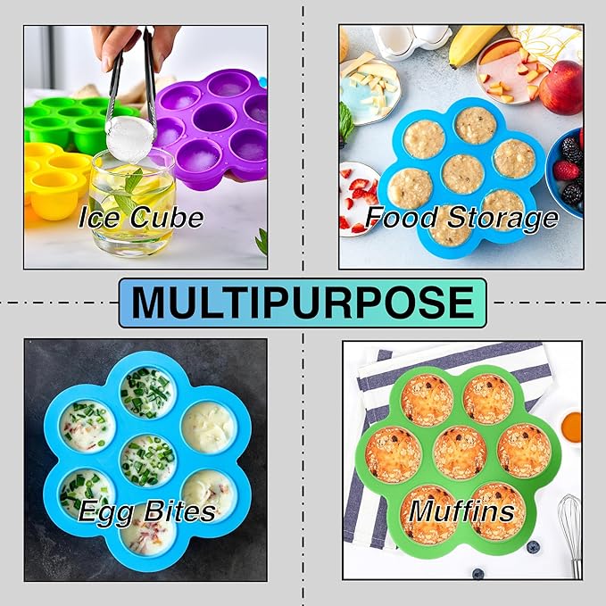 GOKCEN's Silicone Egg Bite Molds [2 Pack] Instant Pot Accessories - Fit Instant Pot 5,6,8 qt Pressure Cooker - Food Freezer Tray with Lid - Reusable Storage Container (Blue & Green - Egg Bite Mold)