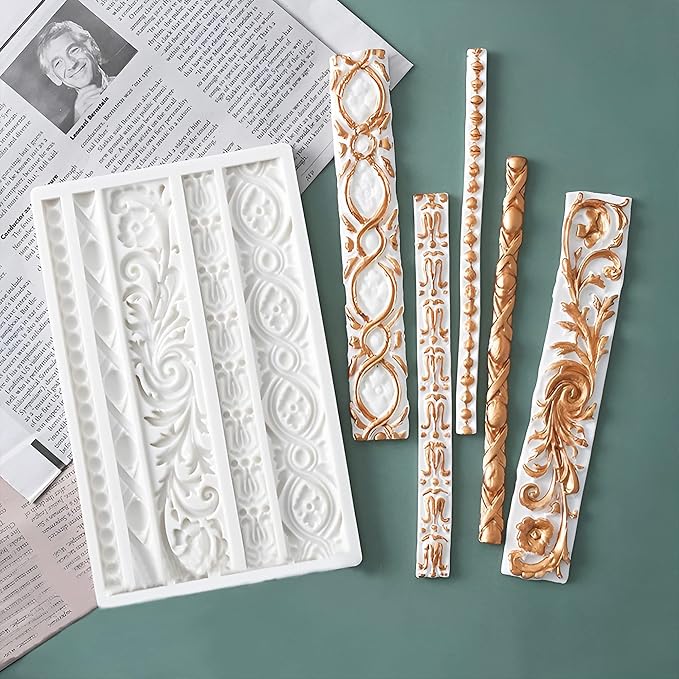 3 Packs Baroque Silicone Molds Scroll Silicone Baroque Mold Clay Molds Fondant Molds Border Fondant Mold Wedding Birthday Cake Decoration