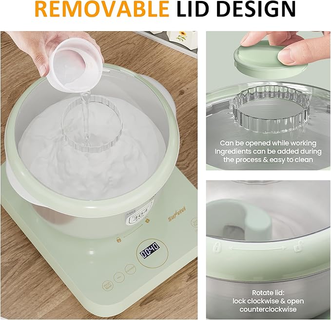 Sunvivi Electric Dough Maker with Weighing Function,5.2QT Dough Mixer with Ferment Function,Household Bread Maker Kitchen Flour Kneading Machine with Stainless Steel Bowl,Face-up Touch Panel