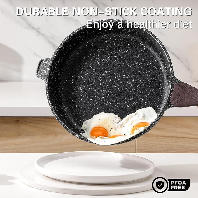 Kordisen Nonstick Deep Frying Pan with Lid, 11 Inch Non Stick Skillet, Saute Pan for Cooking, Healthy Induction Cookware, PFOA Free