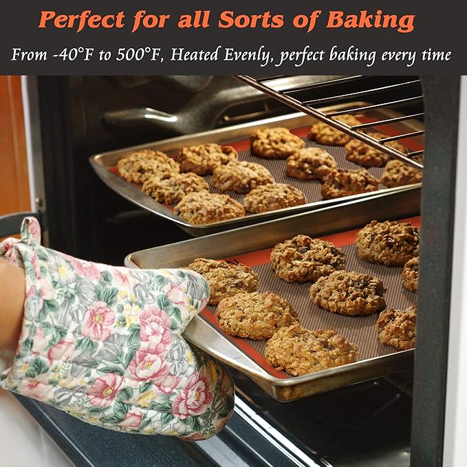 Silicone Baking Mat - Best German Silicone - Non Slip Silicone Baking Sheet, Non Stick Reusable Silicone Mats for Baking, Oven Liner, Counter Mat - Half + Medium + Quarter Baking Sheets Set