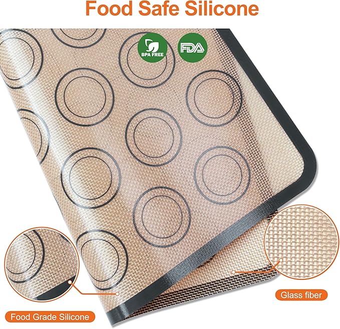 HOOMIL Macaron Silicone Baking Mats 2-Pack, 15" x 10" Jelly Roll Pan Size Macaron Silicone Mat, Non-Stick, Reusable, Food Safe Baking Mat - Brown+Gray