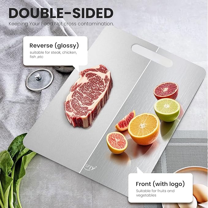 2 Pack Titanium Cutting Board - 100% Pure Titanium Cutting Boards For Kitchen,Easy to clean, Double-sided food-grade Cutting Board For Cutting Meats, Fruits And Vegetables(13 * 9)