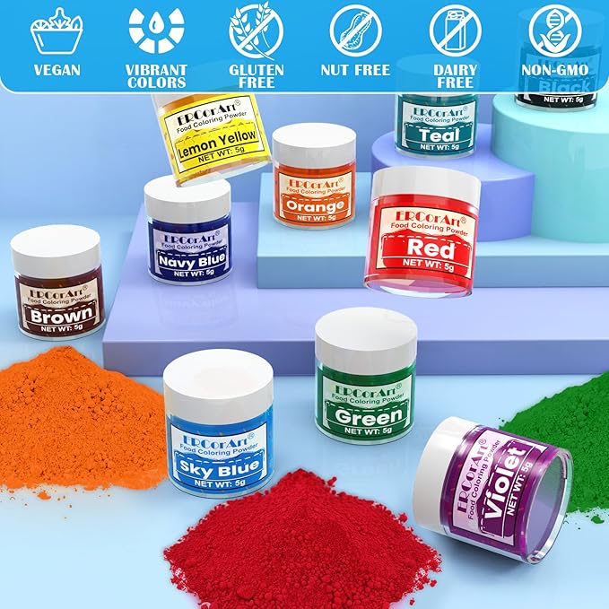 Food Coloring Powder - ERCorArt 10 Vivid Colors Powder Food Dye, Highly Concentrated Flavorless Food Coloring for Baking, Frosting, Cake Decorating, Icing, Cookies, Slime - 5g/Bottle