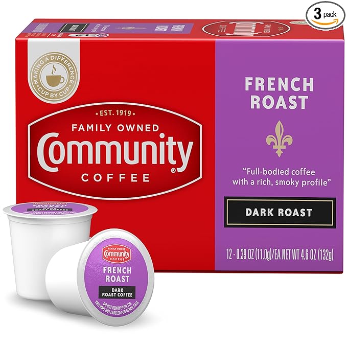 Community Coffee French Roast 36 Count Coffee Pods, Extra Dark Roast, Compatible with Keurig 2.0 K-Cup Brewers, 12 Count (Pack of 3)