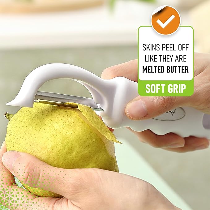 Spring Chef Premium Swivel Vegetable Peeler, Comfortable Handle and Ultra Sharp Stainless Steel Blades - Perfect Kitchen Peeler For Veggie, Fruit, Potato, Carrot, Apple - White - Set of 2
