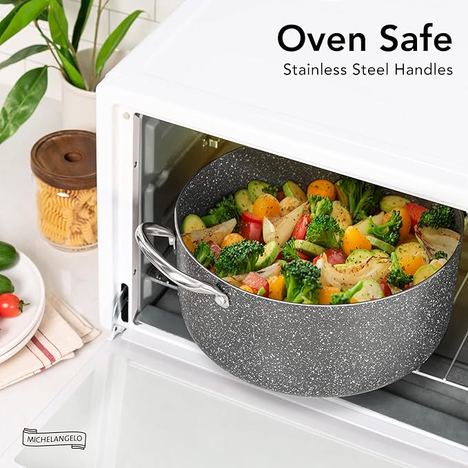 MICHELANGELO 5 Quart Stock Pot with Lid, Nonstick Soup Pot with Lid, Induction Pot for Cooking, 5 Qt Pot with Lid, Non Stick Pot for Kitchen, Stockpot with Stainless Steel Handle, Oven Safe
