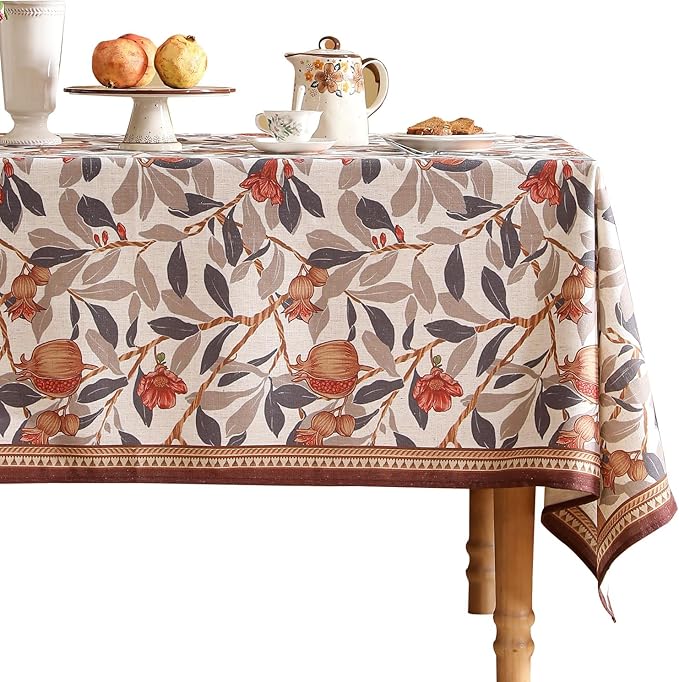 patdrea Designer Vintage Long Tablecloth for Rectangle Table,Linen Pomegranates Leaves Pattern Tablecloths,Decor Table Cover for Kitchen Dining Christmas,Party,Thanksgiving,63"x102"-Tehran a