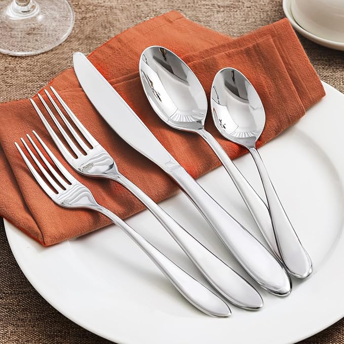 KINGSTONE 30-Piece Silverware Set for 6,18/10 Premium Stainless Steel Flatware Set, for Home, Restaurant, Wedding and Party Use,Mirror-Polished Cutlery Set, Dishwasher Safe.