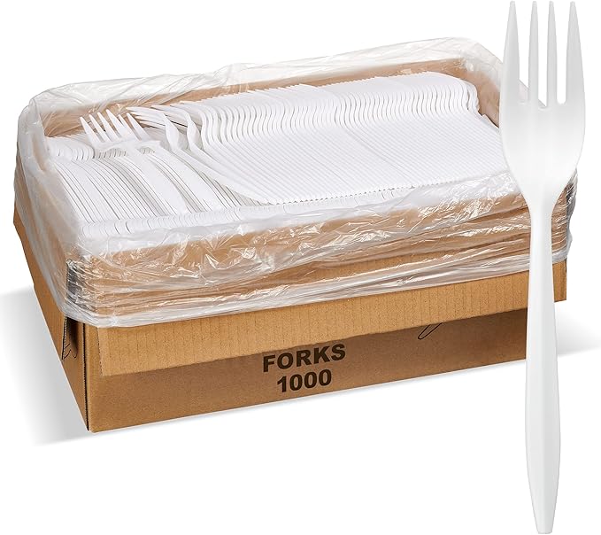1,000 Plastic Disposable Forks Bulk White Medium Weight Disposable Silverware Plastic Cutlery Fork