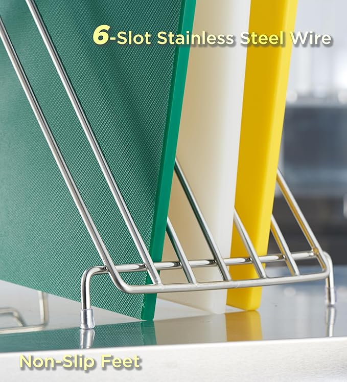CURTA 6-Piece NSF 24" x 18" x 1/2" Multi-Colored Flexible Cutting Board Kit with Stainless steel Storage Rack, Color Coded Plastic Chopping Board with Anti Slip Surface Dishwasher Safe