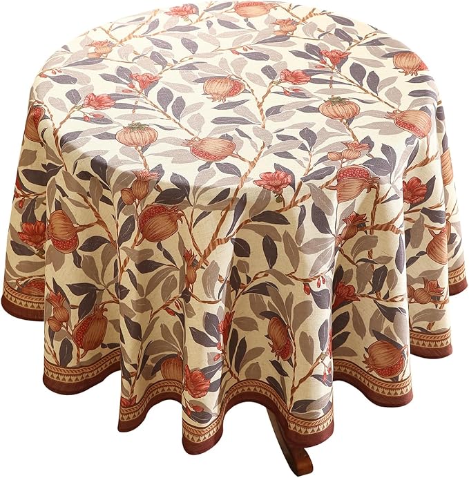 patdrea Designer Linen Small Round Tablecloth,Vintage Pomegranates and Leaves Tree Fall Tablecloths,Table Decor Cover for Kitchen Dining,Christmas,Thanksgiving,Party,Diameter 55"-Tehran a