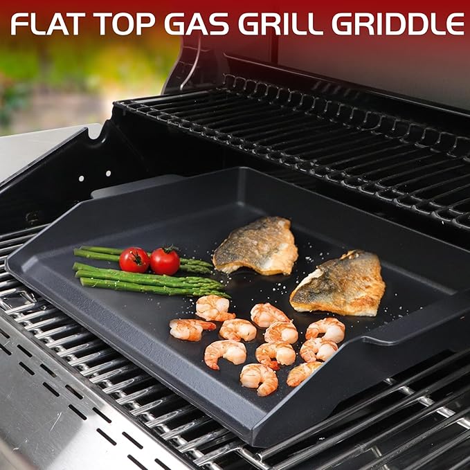 Cast Iron Griddle for Gas Grill Stove Top Plate Universal Flat Griddle Insert Stovetop Skillet Charcoal Electric Range Oven Large Cooking Pan Replacement Outdoor Camp Camping Part 23" x 16"