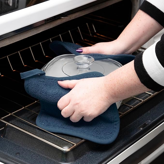 RITZ Terry Potholder & Hot Pad: Unparalleled Heat Resistant, Durable 100% Cotton – Ergonomically Designed for Optimal Grip – Easy-Care Machine Washable – 2-Pack, Midnight
