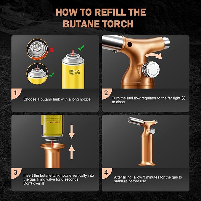 RAVS Butane Torch Lighter with Solid Copper Design, Kitchen Torch Lighter with Adjustable Flame, Refillable Creme Brulee Torch for Cooking, Soldering, Birthday Gifts for Women Men, Butane Not Included