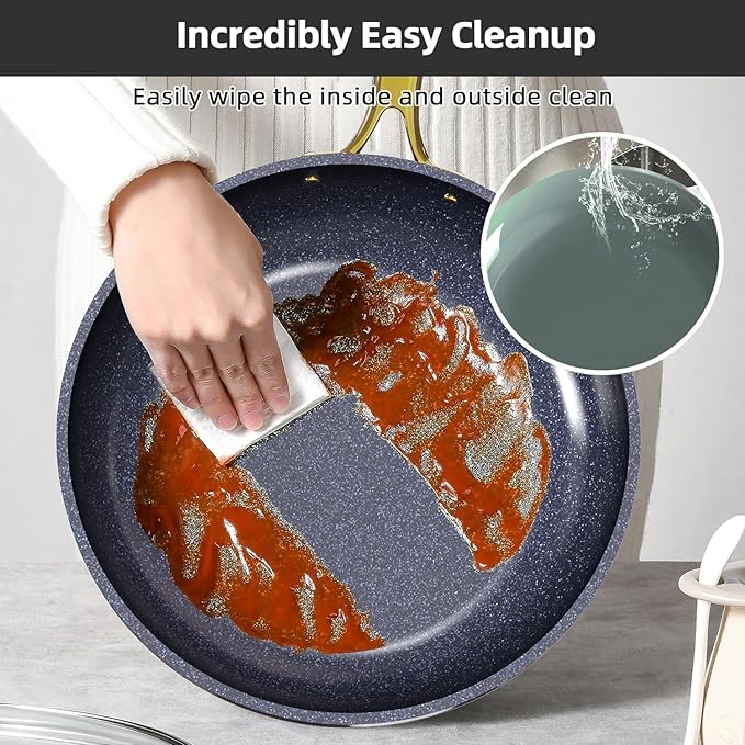 Nuwave Lux LE 13-Pc Cookware Set with Elegant Gold Handle, Diamond Infused Ceramic Non-Stick, PFAS Free, Premium Metal Lids, Ergonomic Stay-Cool Handles, Induction Ready & Compatible w/All Cooktops
