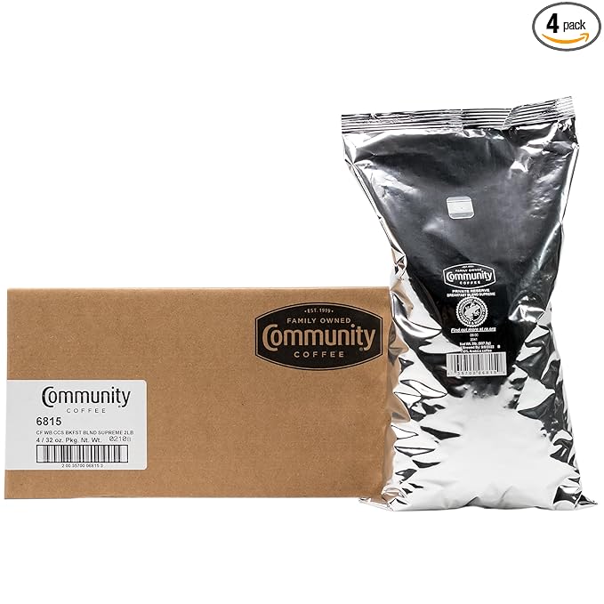 Community Coffee Private Reserve Breakfast Blend Supreme Whole Bean Coffee, Medium Roast, 32 Ounce Bag (Pack of 4)