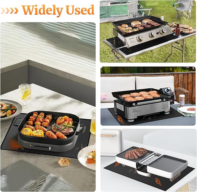 18 x 15 in Heat Resistant Grill Mats for Outdoor Grill to Protect Your Prep Table and Outdoor Grill Table, Fireproof Waterproof Oil-Proof BBQ Mat Grill Table Mat - Reusable Black (0.6mm)